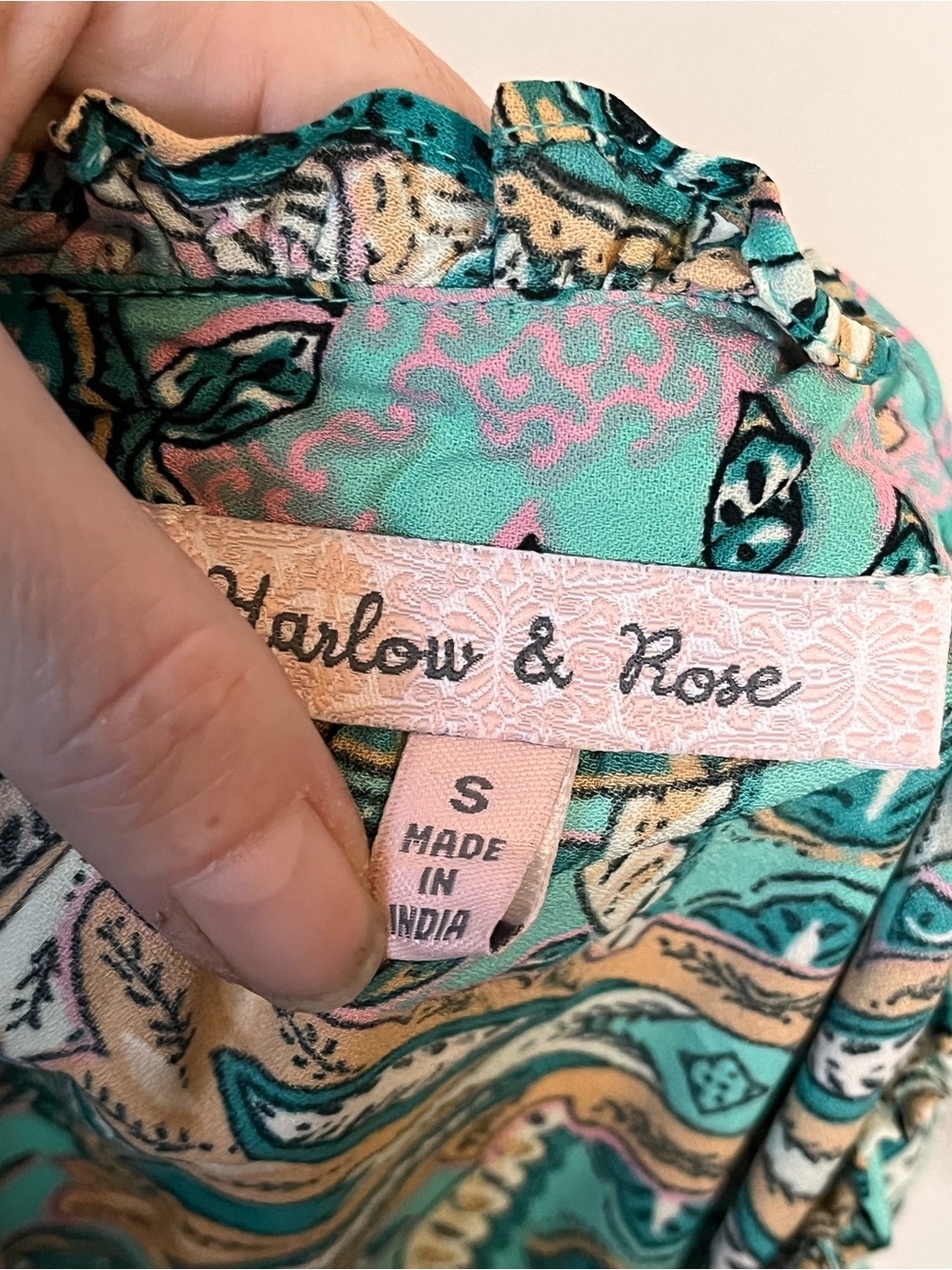 HARLOW & ROSE Aqua Paisley Halter Maxi Dress with Tassel Tie Size Small - Picture 5 of 7